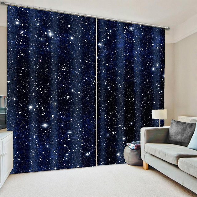 Yiran Furniture Vorhänge mit Mond und Sternen im Nachthimmel-Design, Blau, 2 Stück, B: 70 cm, H: 185 cm - Bild 1