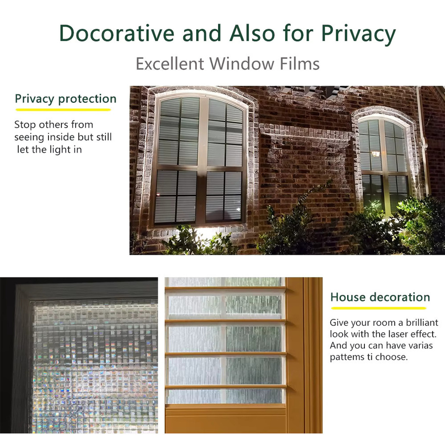 BUNPIG Fensterfolie 3D Privatsphäre aus Vinyl, dekorative Fensteraufkleber transparent, statisch haftend, B: 100 cm, H: 30 cm - Bild 1
