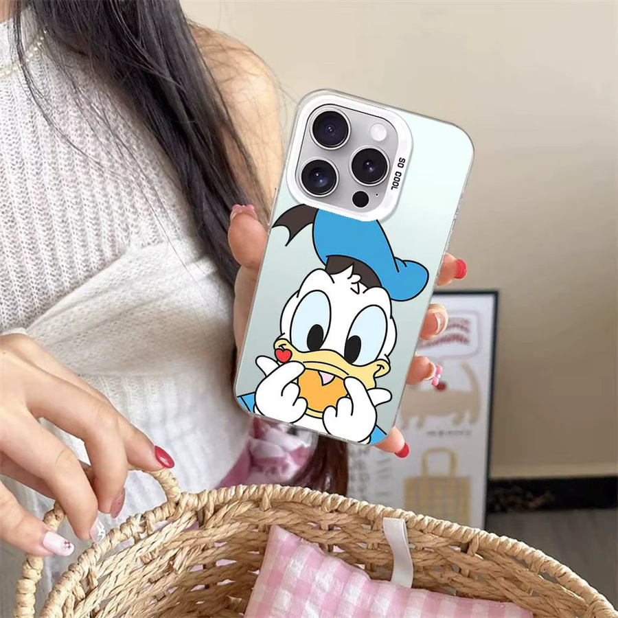 Mesuca D-Donald Duck Cartoon Handyhülle für iPhone 11 bis iPhone 17 Pro Max, Galvanisch Versilbert, Stoßfeste Schutzhülle, Silber/Mehrfarbig - Bild 2