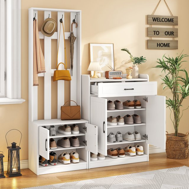 Rbefeuly Schuhschrank Set Flurmöbel Weiß Matt B/T/H: 140,6 x 32 x 180 cm - Bild 1
