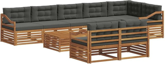 vidaXL Outdoor-Sofagarnitur aus massivem Akazienholz mit 9 Teilen und Kissen in Anthrazit und Natur - Bild 1