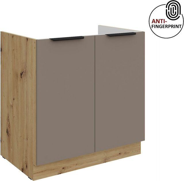 Küchen Spülenschrank ARIA in Sandgrau matt mit zwei Türen, Breite: 80 cm - Bild 1