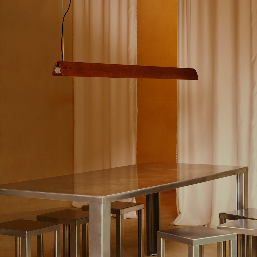 Flos Seki-Han LED-Pendelleuchte aus Eschenholz und verchromtem Metall, dimmbar, Braun/Chrom - Bild 2
