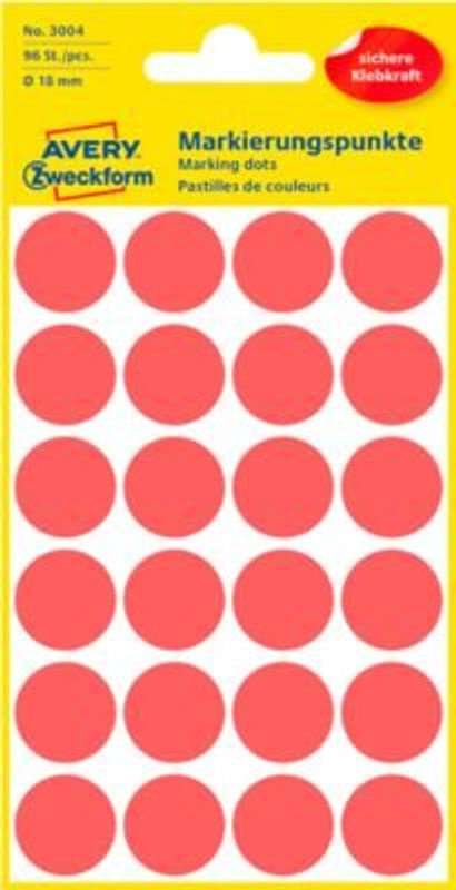 Avery Zweckform Markierungspunkte 3004, Rot, Ø 18 mm, 96 Stück, Permanent haftend aus Papier - Bild 2