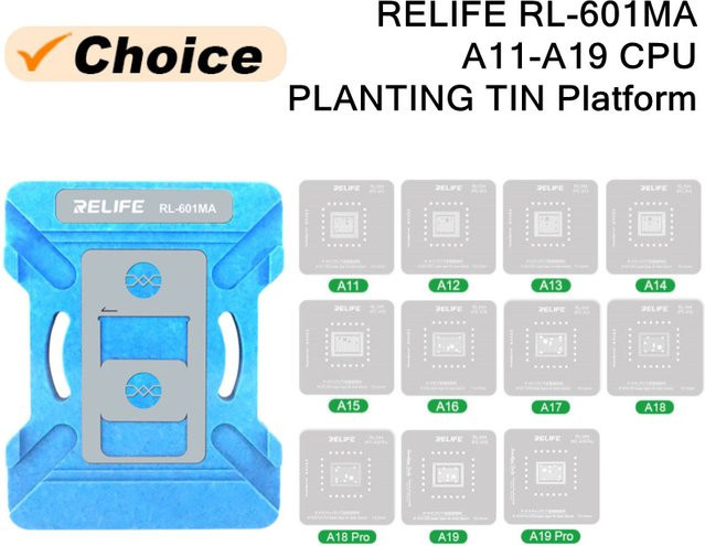 RELIFE RL-601MA A11-A19Pro Universal CPU Reballing Schablone Plattform für IC Chip Pflanzung mit Leuchte für iPhone 7 bis 17 Pro Max - Bild 1