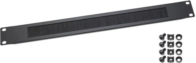HMF 66489 Kabeldurchführung mit Bürsteneinsatz für 19 Zoll Serverschrank, 1 HE, Schwarz - Bild 1