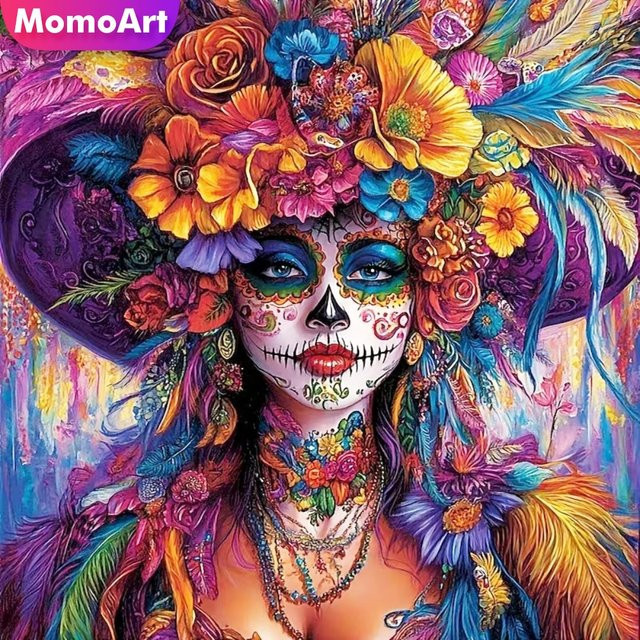 Momoart Diamant-Malerei Frauenporträt mit Clown und Blumen als DIY Acryl-Bastelset für Erwachsene, B/H: 20 x 20 cm, Mehrfarbig - Bild 1