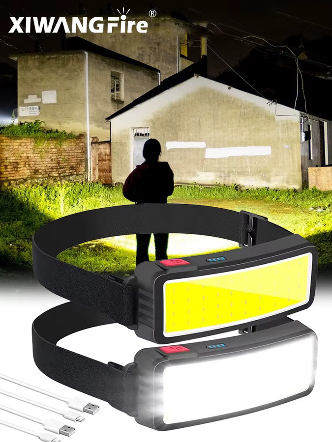 XIWANGFIRE COB LED-Stirnlampe mit 180 Grad Abstrahlwinkel, Schwarz, Wiederaufladbare Kopflampe mit USB-Akku für Wandern und Camping - Bild 7