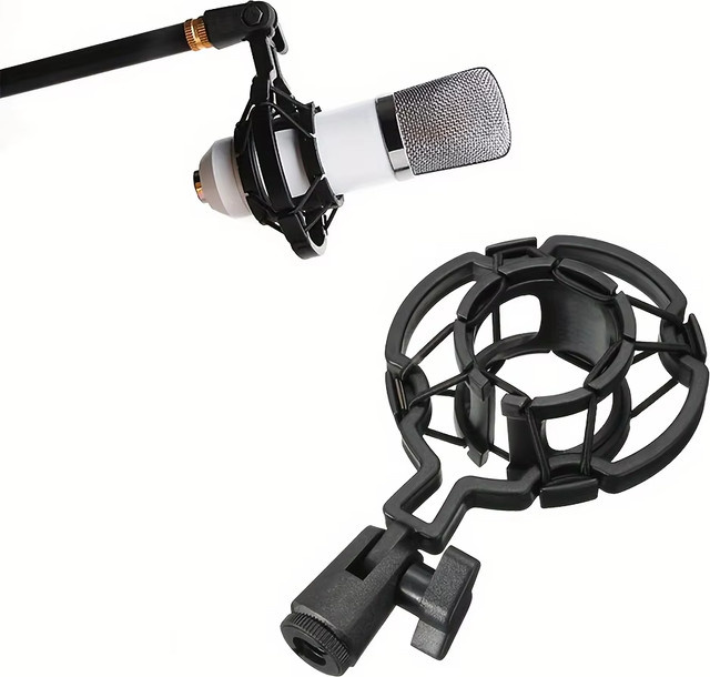 VIKEFON Professioneller Schwingungsdämpfer für Kondensatormikrofone in Schwarz, Studio-Aufnahmehalterung für Großmembran-Mikrofonclips - Bild 1