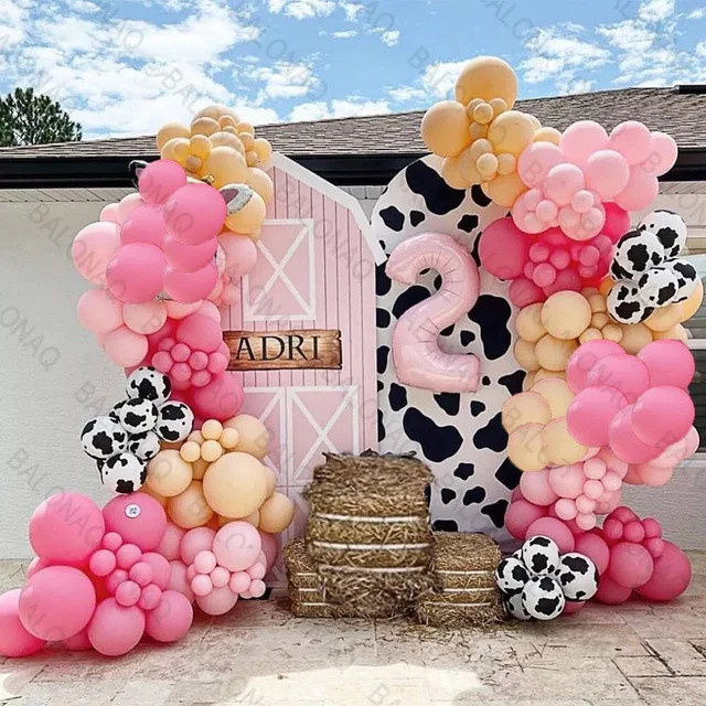 BALONAQ 117-teiliges Ballonbogen-Set im Kuh-Print für Geburtstag und Bauernhof-Partys, Farbe: Pink - Bild 1