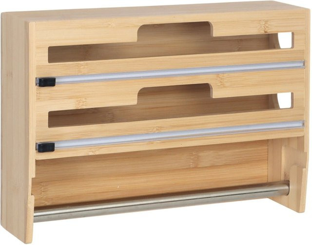 Relaxdays Wandrollenhalter 3 in 1 aus Bambus und Edelstahl in Natur/Braun, B/H/T: 37 x 25 x 10 cm - Bild 1