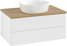 V&B Waschtischunterschrank Antao ohne Frontstruktur in Eiche Honig und Weiß lackiert, B/T/H: 80 x 36 x 50 cm - Bild 1