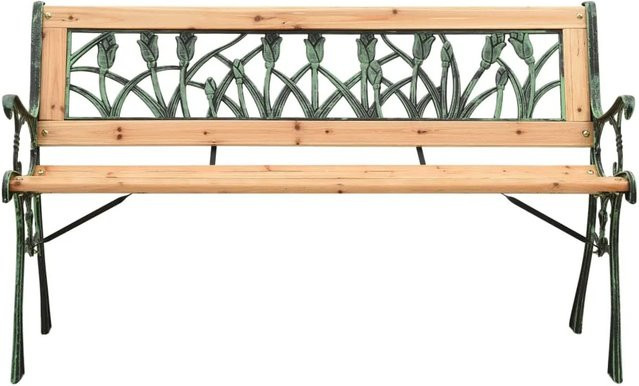 vidaXL Gartenbank aus Gusseisen und Massivholz in Braun mit floralem Design, Breite: 122 cm - Bild 1