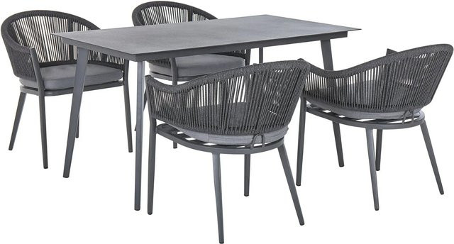 Beliani Gartentisch Set MILETO in Dunkelgrau aus Aluminium mit Glas und Polyester, B/T/H: 140 x 80 x 75 cm - Bild 1