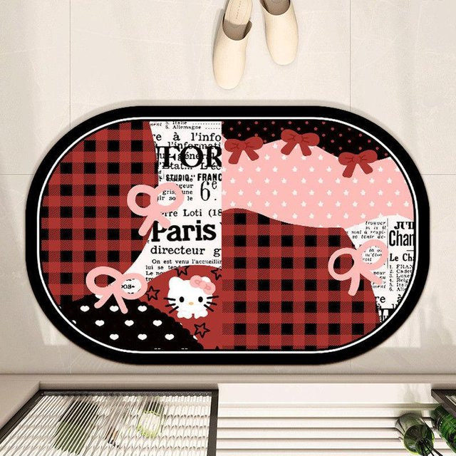 Rutschfeste Diatomeenerde Badezimmermatte in Schwarz und Rosa, saugstark und antibakteriell, B/T: 40 x 60 cm - Bild 1