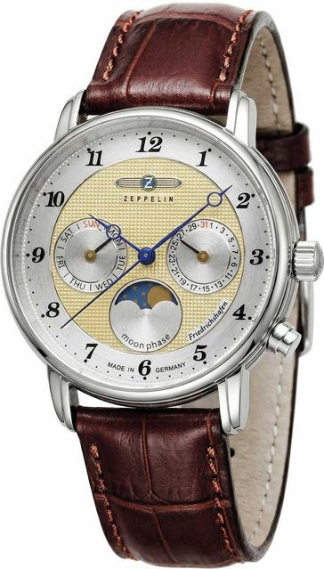 Zeppelin Damenuhr, Quarz, Edelstahl, Leder, Gold, 36 mm, 5 ATM - Bild 1