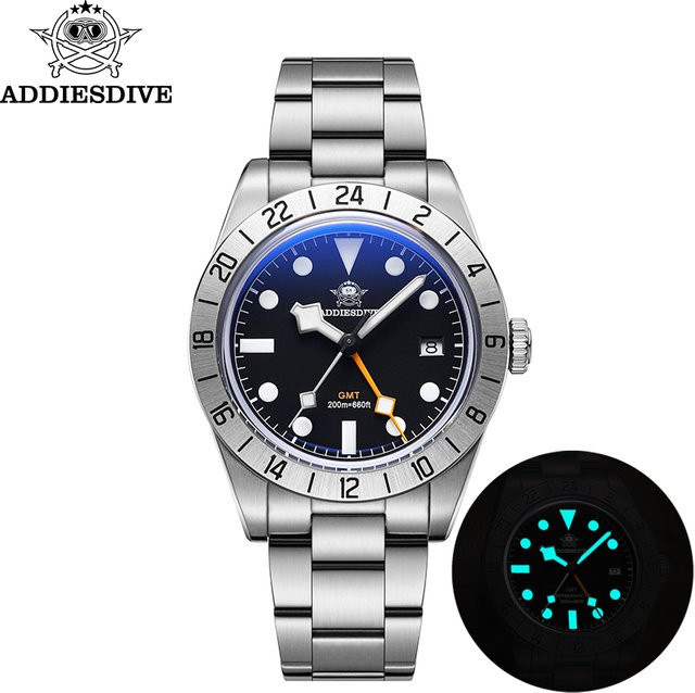 ADDIESDIVE Armbanduhr, Quarz, Edelstahl, 39 mm, Herren, Schwarz, Silber - Bild 1