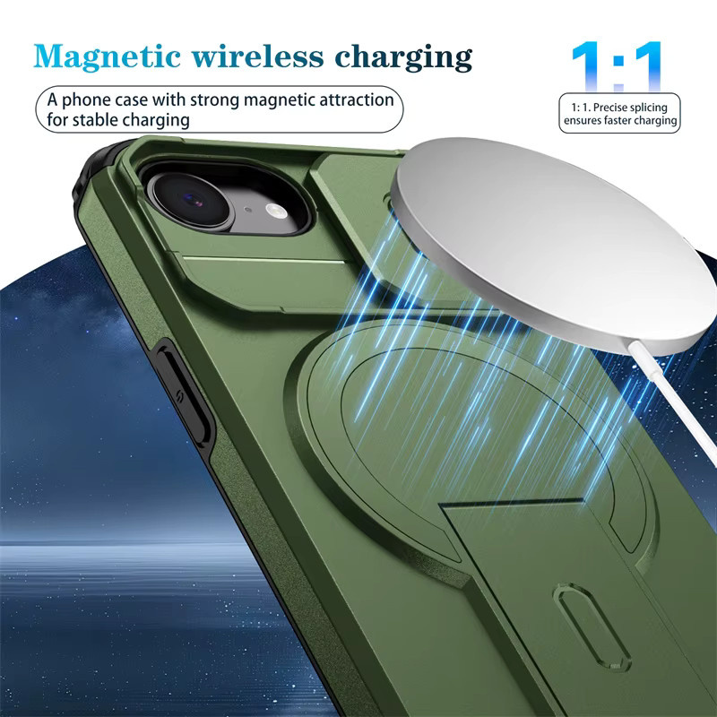 MagSafe Schutzhülle für iPhone 16e mit Objektivschutz und Slide-Funktion in Orange oder Grün - Bild 1