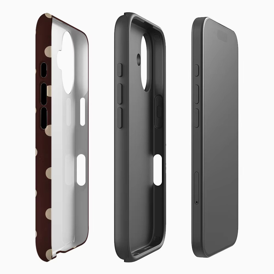 Potdemiel Magnetische Handyhülle mit Polka-Dot-Muster für iPhone 17 16 15 14 13 Pro Max Plus in Burgunderrot und Braun, Robuste Doppel-Schicht-Schutzhülle - Bild 2