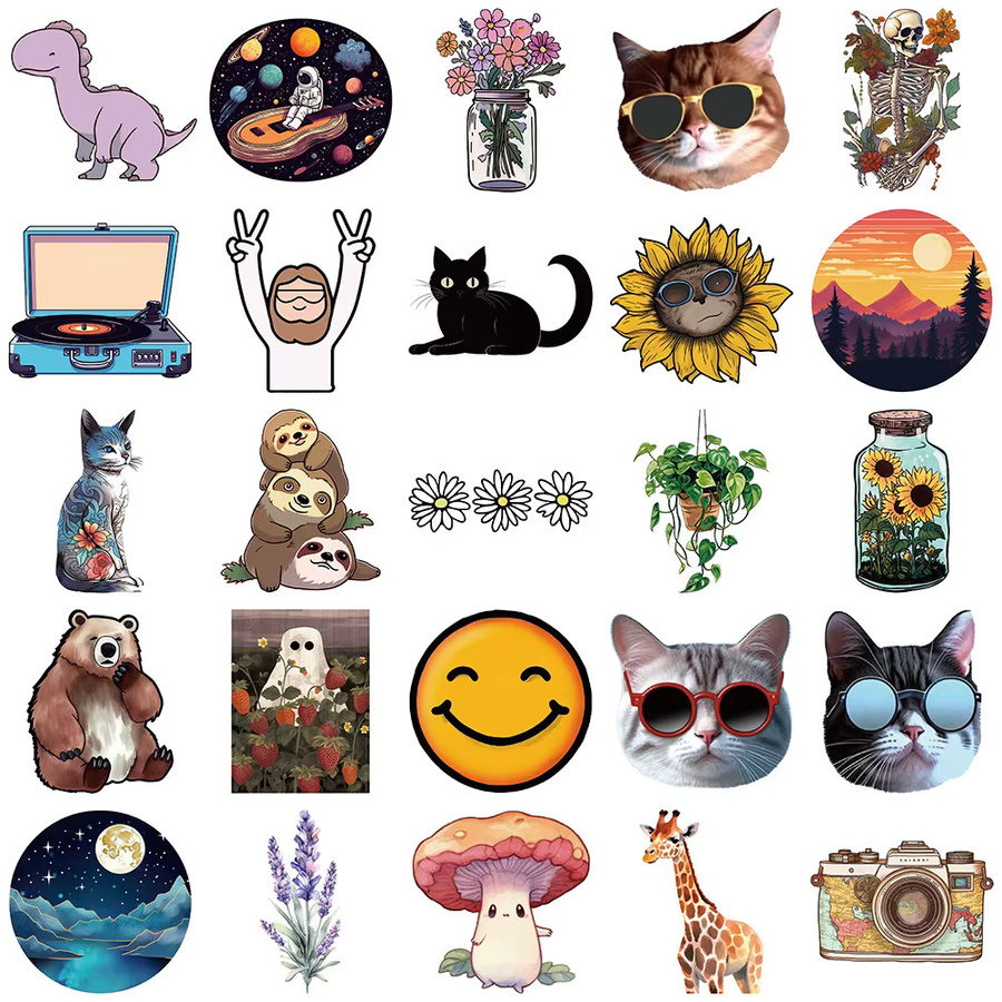 50 Stück Bunte Aufkleber im INS-Stil mit Katzen, Hunden, Tieren und Pflanzen von BulingBulingStickers für Laptop, Notebook und Handyhüllen - Bild 3