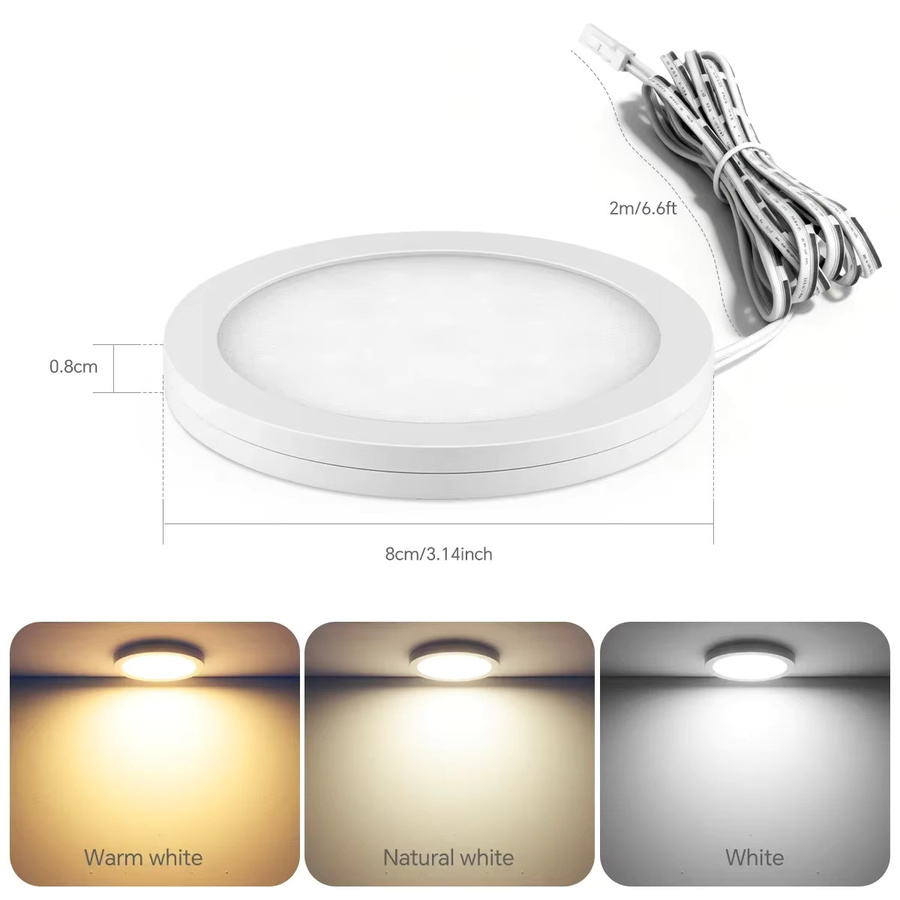 AIMENGTE DC12V LED-Deckenspot in Weiß, dimmbarer LED-Lampenset mit Touch-Sensor für Vitrinen und Möbel, rund - Bild 3