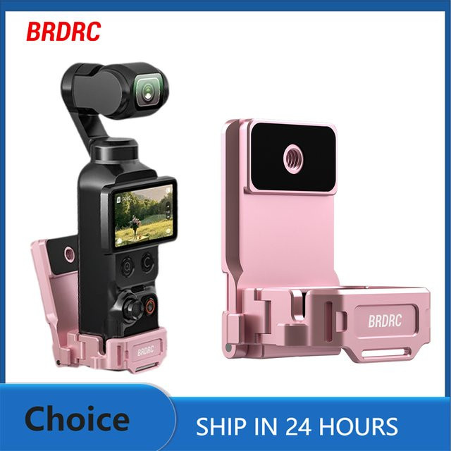 BRDRC Magnetische Erweiterungshalterung für DJI OSMO Pocket 4 in Pink, Metallkäfig mit verstellbarer Basis und Cold-Shoe-Adapter - Bild 1
