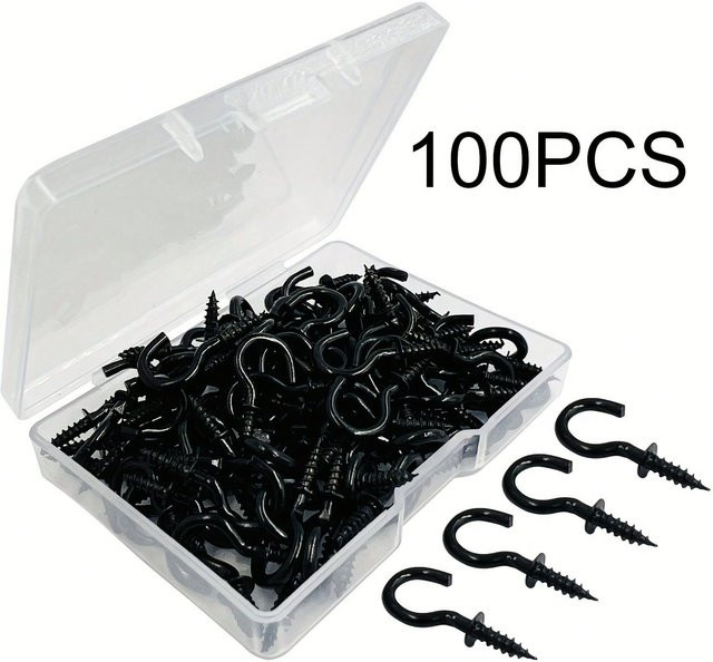 100 Stück Mini-Schraubhaken aus Metall in Schwarz, 1/2 Zoll Drehhaken für Holz, Wand und Decke - Bild 1