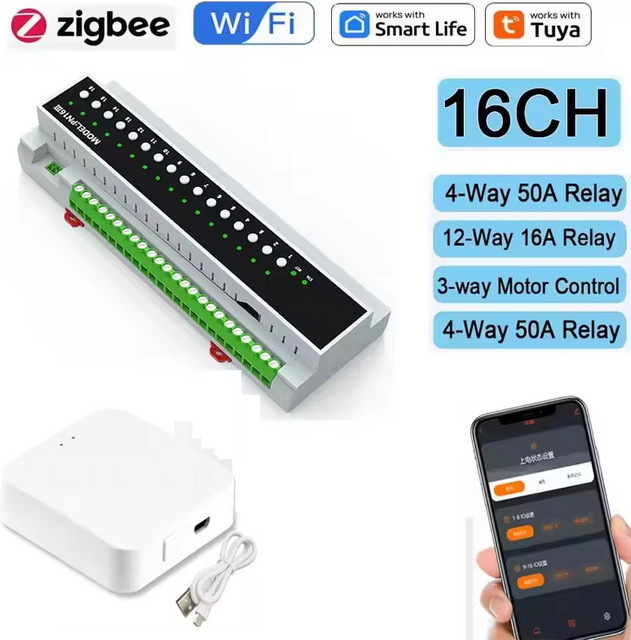 Tuya Smart WiFi Zigbee 16-Kanal-Relais-Schaltmodul mit Gateway in Weiß - Bild 1