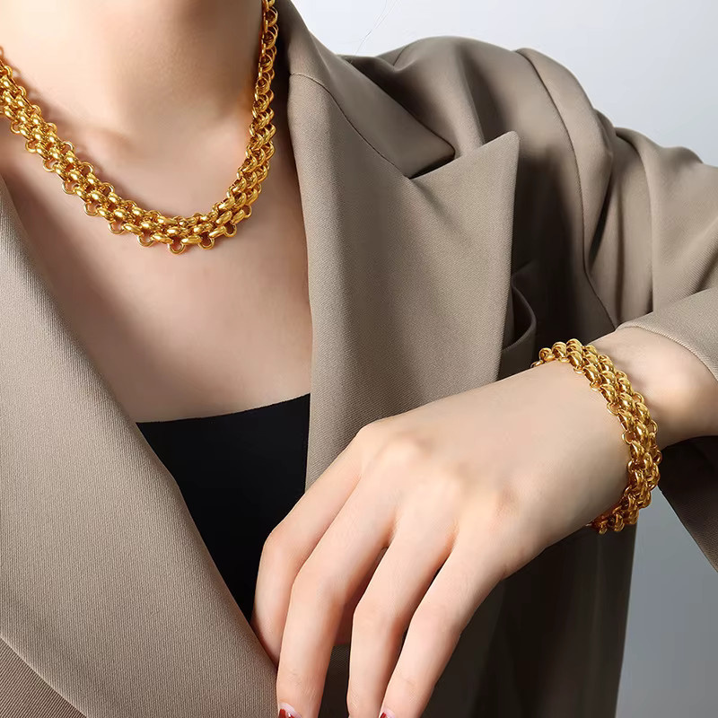 GANEMLY Schmuck-Set Halskette und Armband, Edelstahl, Gold, Damen - Bild 2