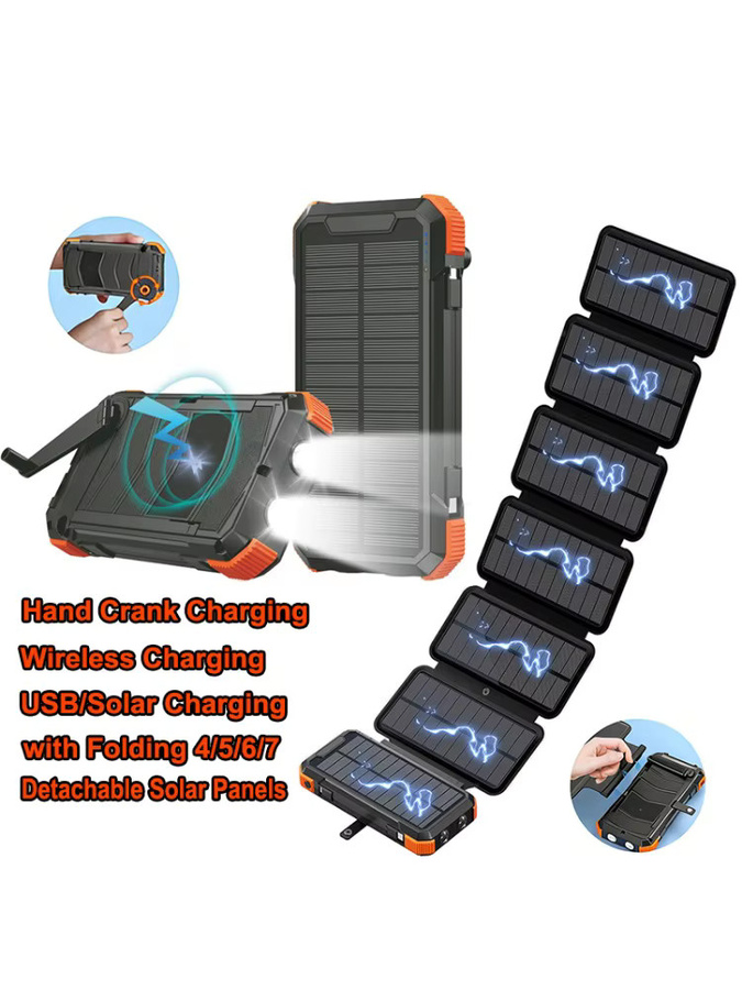 Solar-Powerbank mit 20000 mAh und 6 Solarpanelen inklusive Handkurbel und Schnellladefunktion in Schwarz - Bild 6