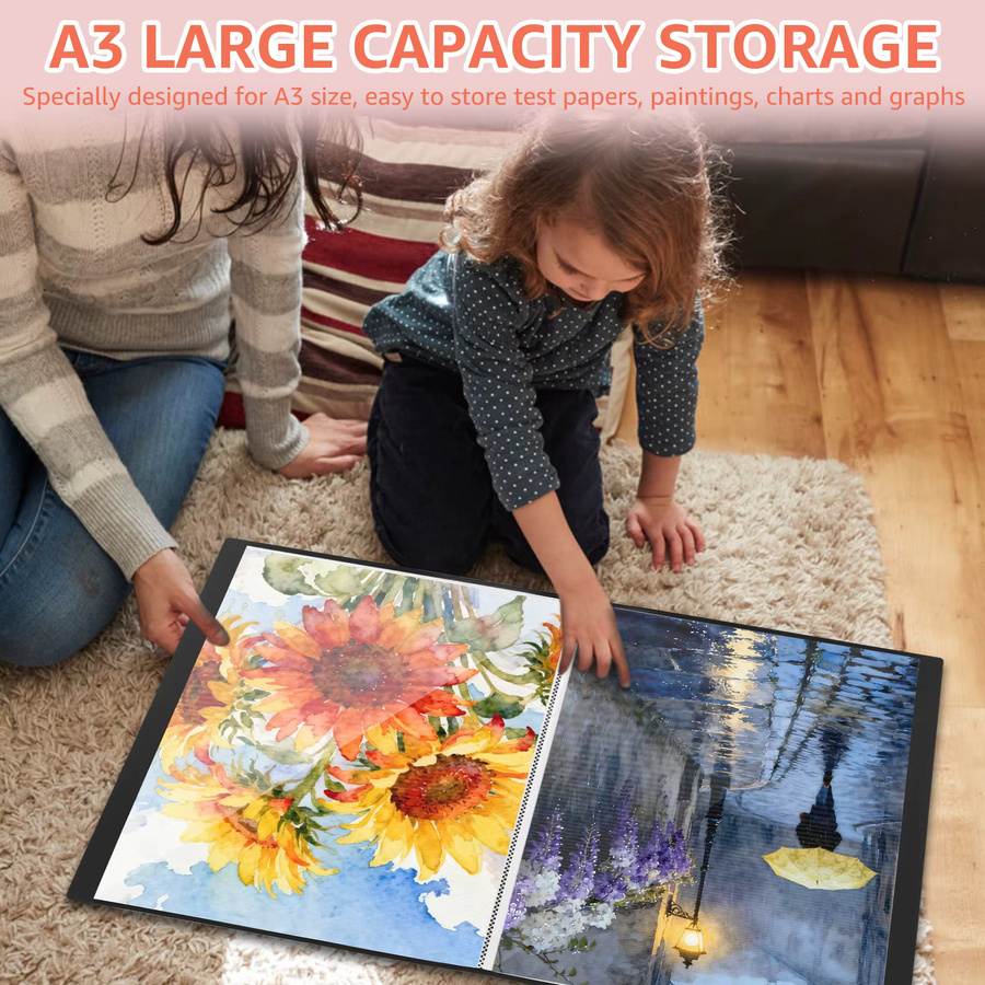 2er Set Kunstportfolio Präsentationsmappe A3 in Schwarz mit 40 Taschen und Klarsichthüllen für Malerei und Display - Bild 5