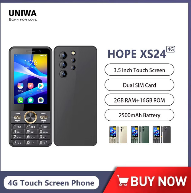 UNIWA HOPE XS24 4G Smartphone mit 3,5 Zoll Touchscreen, T9 Tastatur, Android 8.1, 2GB RAM, 16GB Speicher, Dual SIM, Schwarz - Bild 1