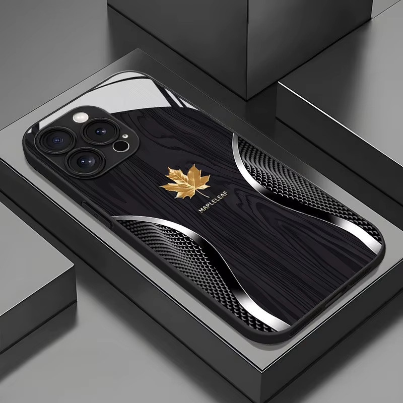 HEIßER Luxus Handyhülle mit Ahornblatt-Holzmaserung und Curved-Glas für Samsung Galaxy A04 A05 A06 A15 A16 A24 A26 A34 A36 A54 A55 A56 (4G/5G), Farbe: Schwarz - Bild 2