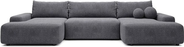 Vente-unique Schlafsofa Daviso in Grau mit L-Form und Schlaffunktion - Bild 1