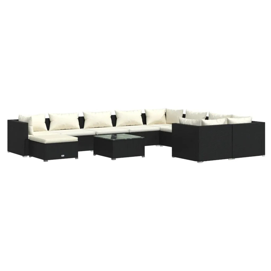vidaXL 11-tlg. Garten-Lounge-Set in U-Form aus Poly Rattan mit Kissen in Schwarz und Beige - Bild 2