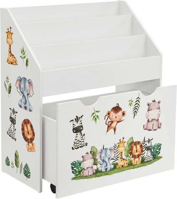 Juskys Kinder Bücherregal mit 3 Fächern und herausziehbarer Spielzeugkiste in Weiß, B/T/H: 63 x 30 x 70 cm - Bild 1