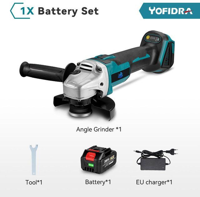 Yofidra Bürstenloser Winkelschleifer mit 4 Gängen und 125 mm Scheibendurchmesser, Akku-Schleifmaschine für Makita 18V LXT Akkus inklusive Akku - Bild 1