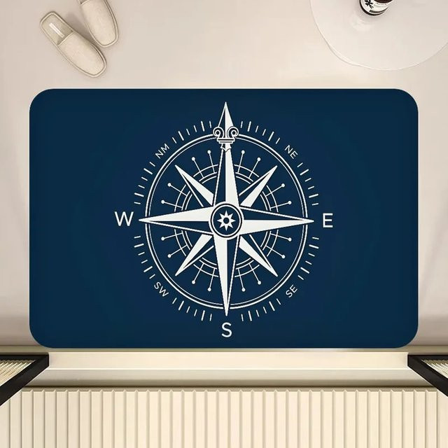 VIKAMA Kompass-Teppich in Tiefblau, Nautisches Vintage-Design, Wasserdicht und Rutschfest für Wohnzimmer und Arbeitszimmer - Bild 1