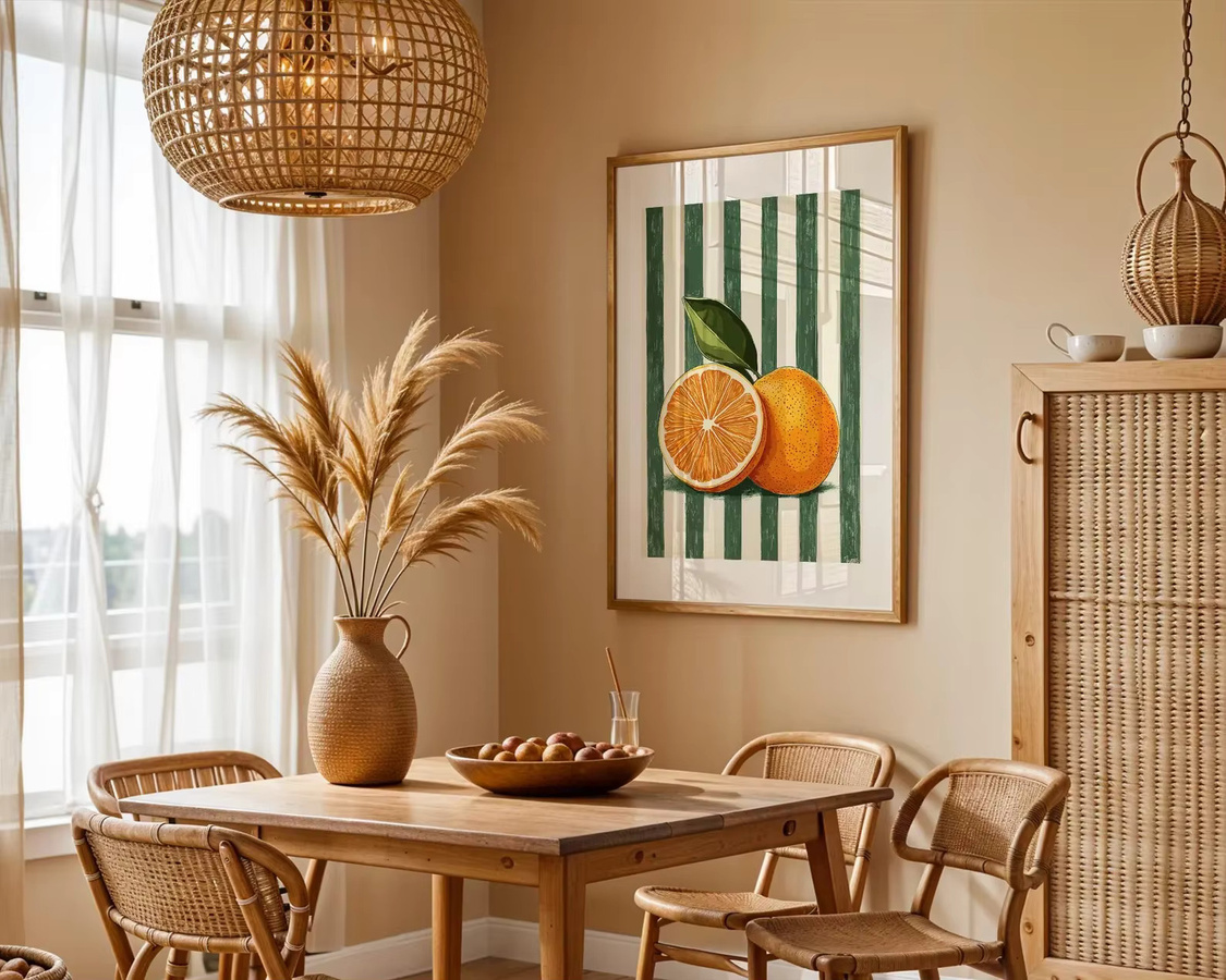 Orangefarbene Wanddekoration mit Orangenfrucht-Motiv im Bauernhaus-Stil von SHENCHEN als rechteckiges Küchenkunstgemälde - Bild 3
