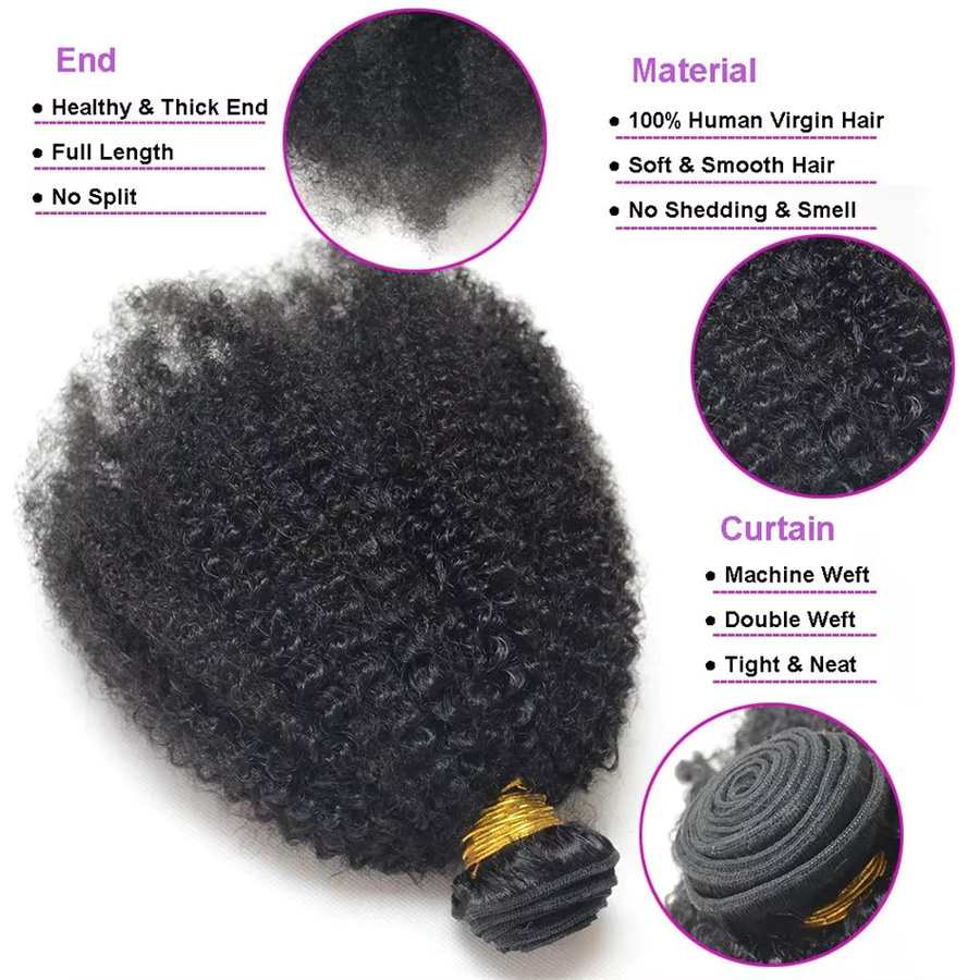 Dula A Hair Afro Kinky Lockige Haarbündel, Echthaar, Schwarz, Damen - Bild 3
