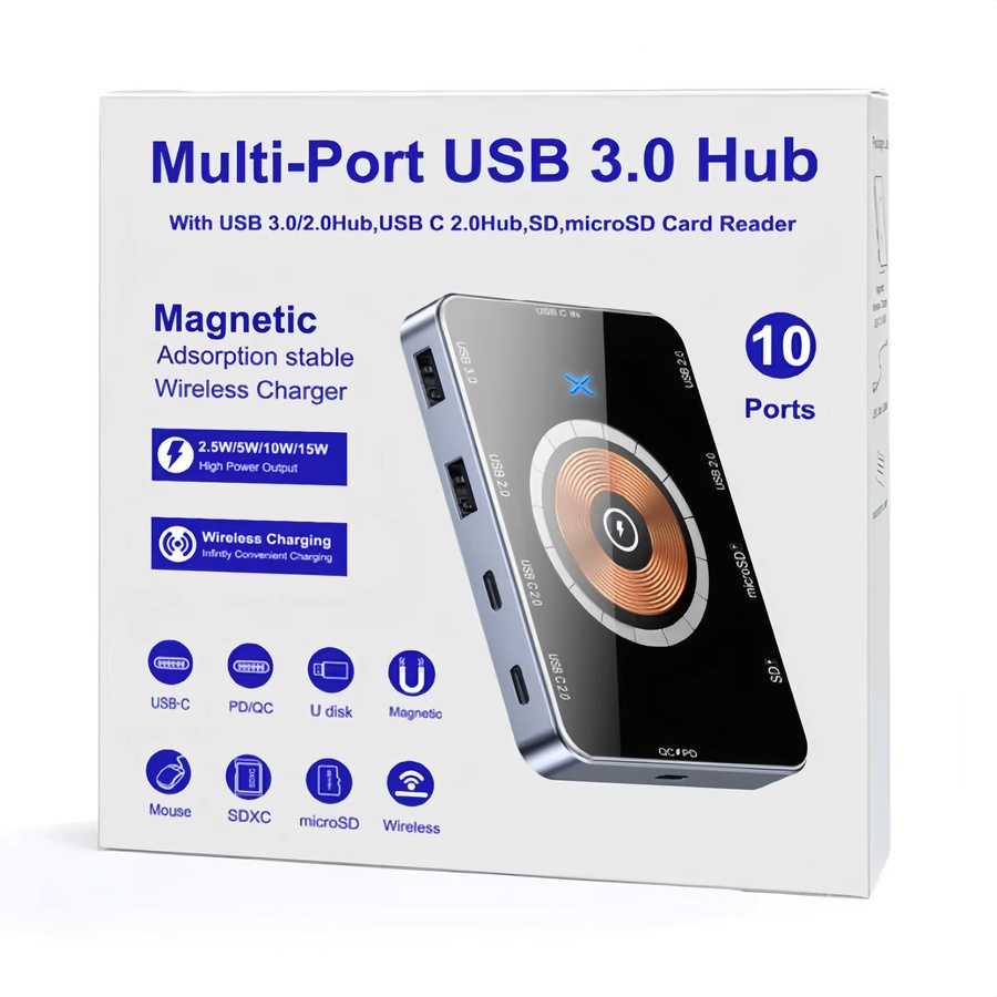Aluminium Typ-C 10-in-1 USB-Hub Multiport-Dockingstation mit 15W kabelloser Ladefunktion und USB 3.0 - Bild 5