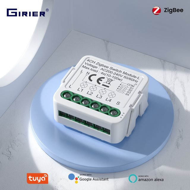 GIRIER Tuya ZigBee Smart Switch Modul in Weiß, DIY Smart Breaker Relais ohne Neutralleiter, unterstützt 2-Wege-Steuerung und Alexa - Bild 1