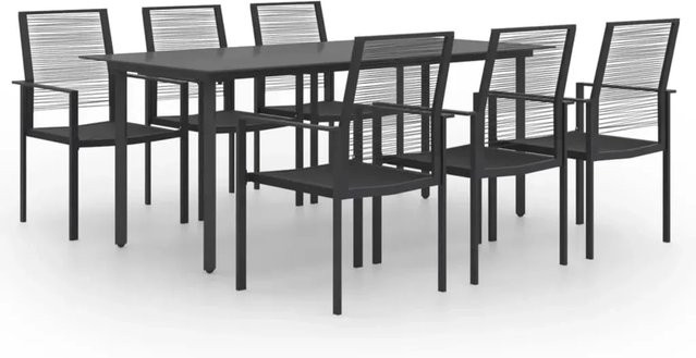 vidaXL 7-teilige Garten-Essgruppe in Schwarz aus pulverbeschichtetem Stahl, Glas und PVC-Hohlrattan - Bild 1