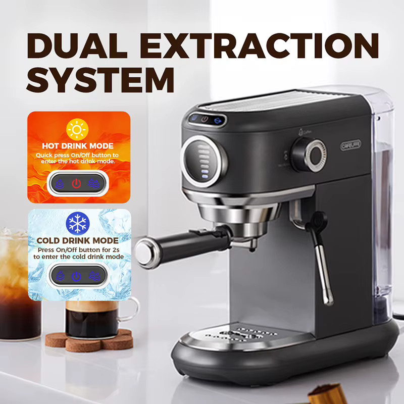 CAFELFFE MK-601F 4-in-1 Espresso-Kaffeemaschine mit Milchaufschäumer, 19 Bar Kapselmaschine für Nespresso Original, ESE-Pads und Kaffeepulver mit 7-stufiger Kaffeevolumenregulierung, 1450W - Bild 3