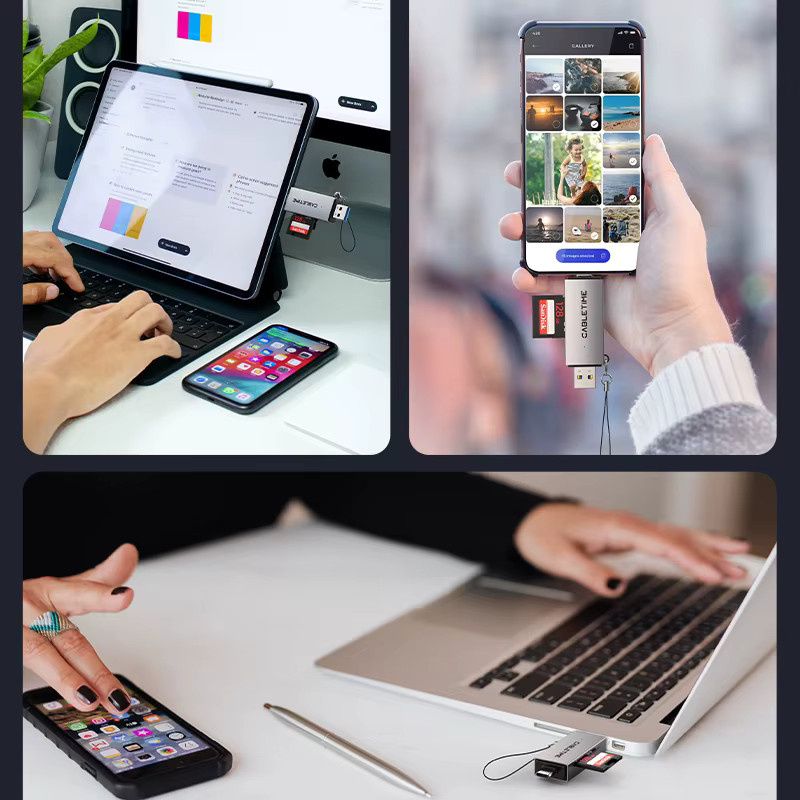 CABLETIME 2-in-1 USB 3.0 Kartenleser mit USB-C und Micro-SD-Anschluss, Hochgeschwindigkeits-Leser mit bis zu 104 MB/s, kompatibel mit Android, iPad und MacBook Pro - Bild 4