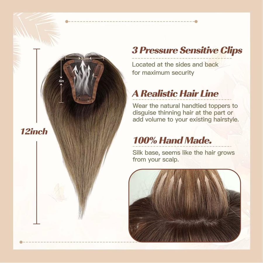 HAIRCUBE Haartopper Ombre Blonde Braun, 12 Zoll, Remy Echthaar, Seide Basis - Bild 2