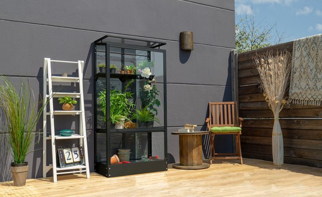 Vitavia Balkon- und Anlehn-Gewächshaus Stad in Schwarz mit Stahlfundament und 3 mm ESG-Glas, B/T/H: 81,2 x 43 x 156 cm - Bild 1