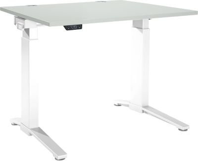 Schäfer Shop Genius ERGOSTYLE S Schreibtisch, elektrisch höhenverstellbar, einstufig, C-Fuß, mit Memory Master, Farbe: lichtgrau/weiß, B: 120 cm, T: 80 cm, H: 71,5-118,2 cm - Bild 1