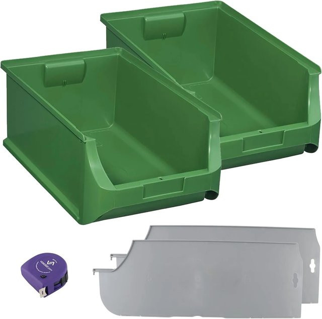 vasalat Set Stapelboxen Größe 5 mit Trennsteg, 2 Stück, Grün, B/T/H: 50,0 x 31,0 x 20,0 cm - Bild 1