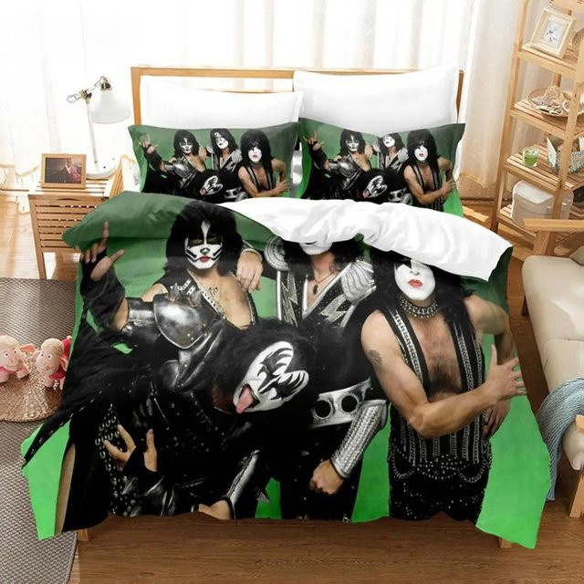 Kiss Band Bettwäscheset aus Mikrofaser in Schwarz, 3-teilig für Erwachsene - Bild 1